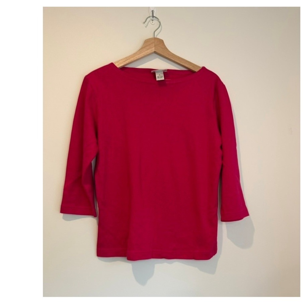 Hennes Collection Womens Vibrant Pink 3/4 Sleeve Casual Top, Boat Neck, Size XL